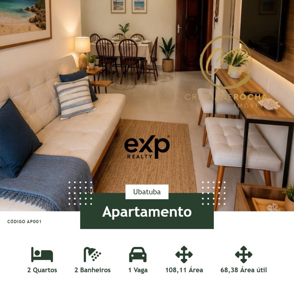 Apartamento de 2 Dorms (1 Suíte) - 1 vaga coberta em Ubatuba Itaguá