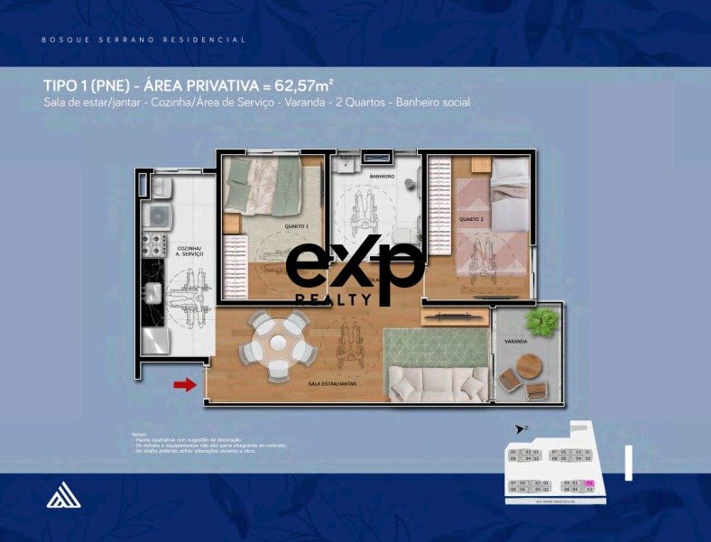 Apartamentos à Venda no Bosque Serrano Residencial - entre 56,55 m² e 62,65 m² à partir de R$ 362.500,00 - Mosela, Petrópolis/RJ