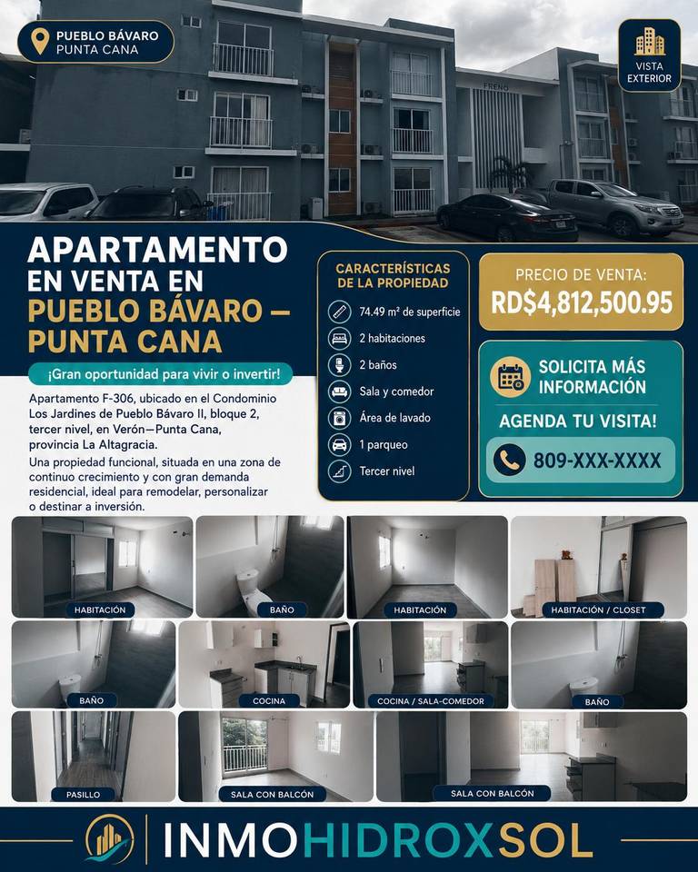 Apartamentos en venta en Punta Cana, 74 m²