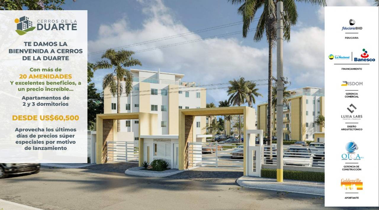 Innovador proyecto cerrado de apartamentos de 2 y 3 habitaciones, con piscina, gimnasio, áreas de recreación y 17 amenidades más.