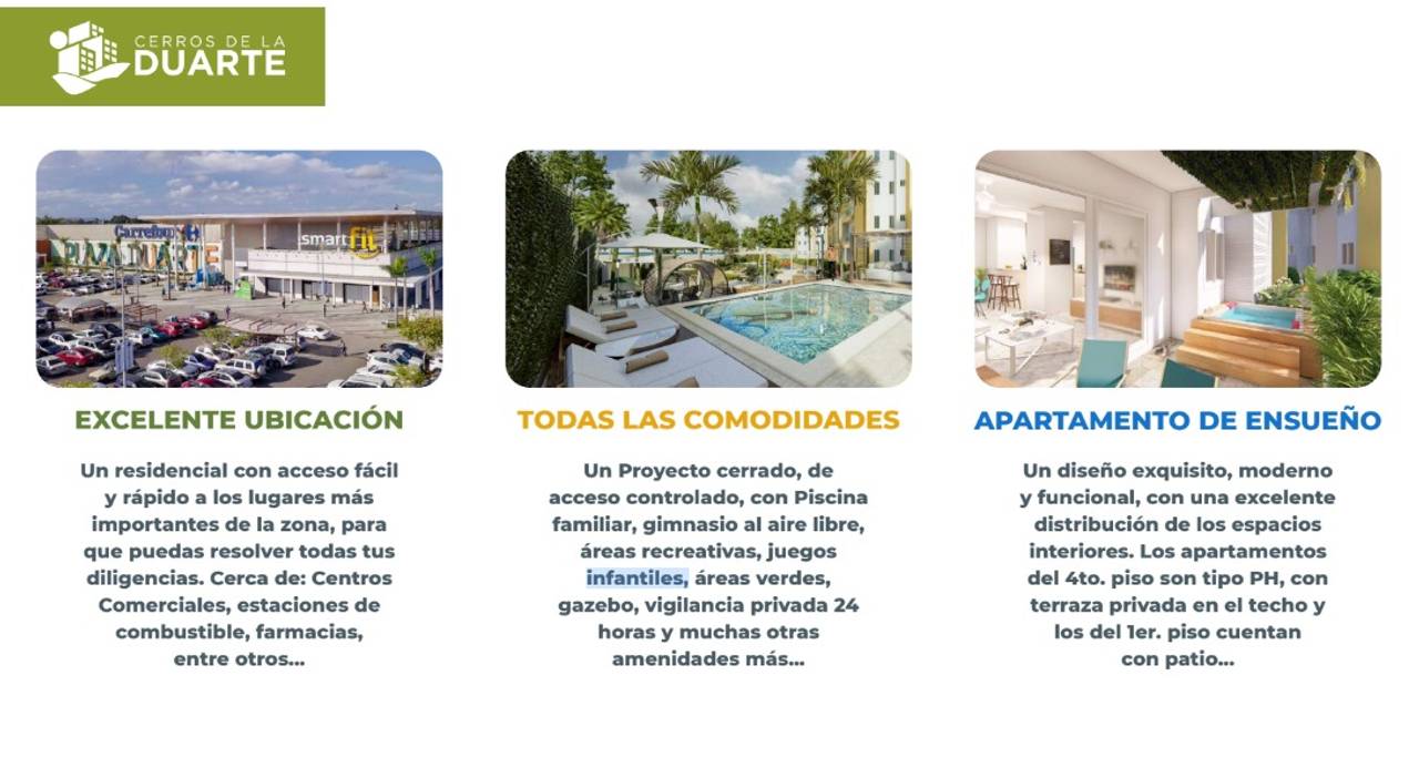 Innovador proyecto cerrado de apartamentos de 2 y 3 habitaciones, con piscina, gimnasio, áreas de recreación y 17 amenidades más.