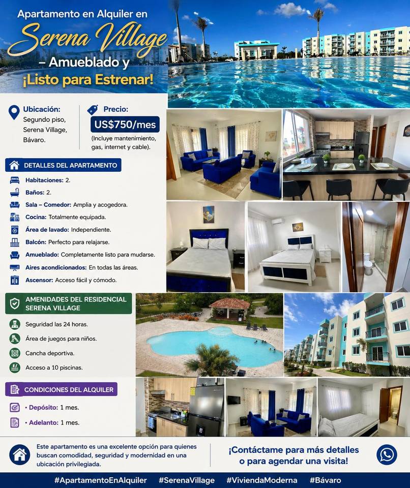 Apartamentos à louer à Punta Cana, Serena Village, 65 m²