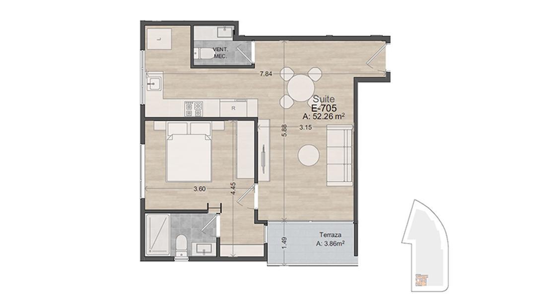 Departamento en venta en Pichincha | Quito | González Suárez, Suite en Venta 7mo piso, 56 m²