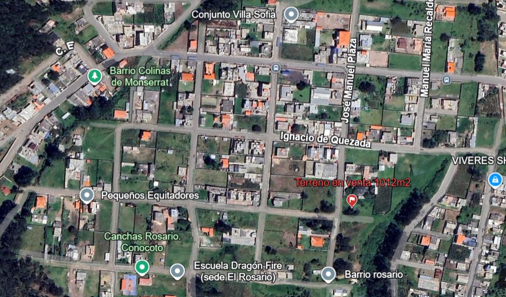 Terreno en venta en Pichincha | Quito | Conocoto, Los Chillos CONOCOTO El Rosario calle Ignacio de Quezada y Jose Manuel Plaza, 1013 m²