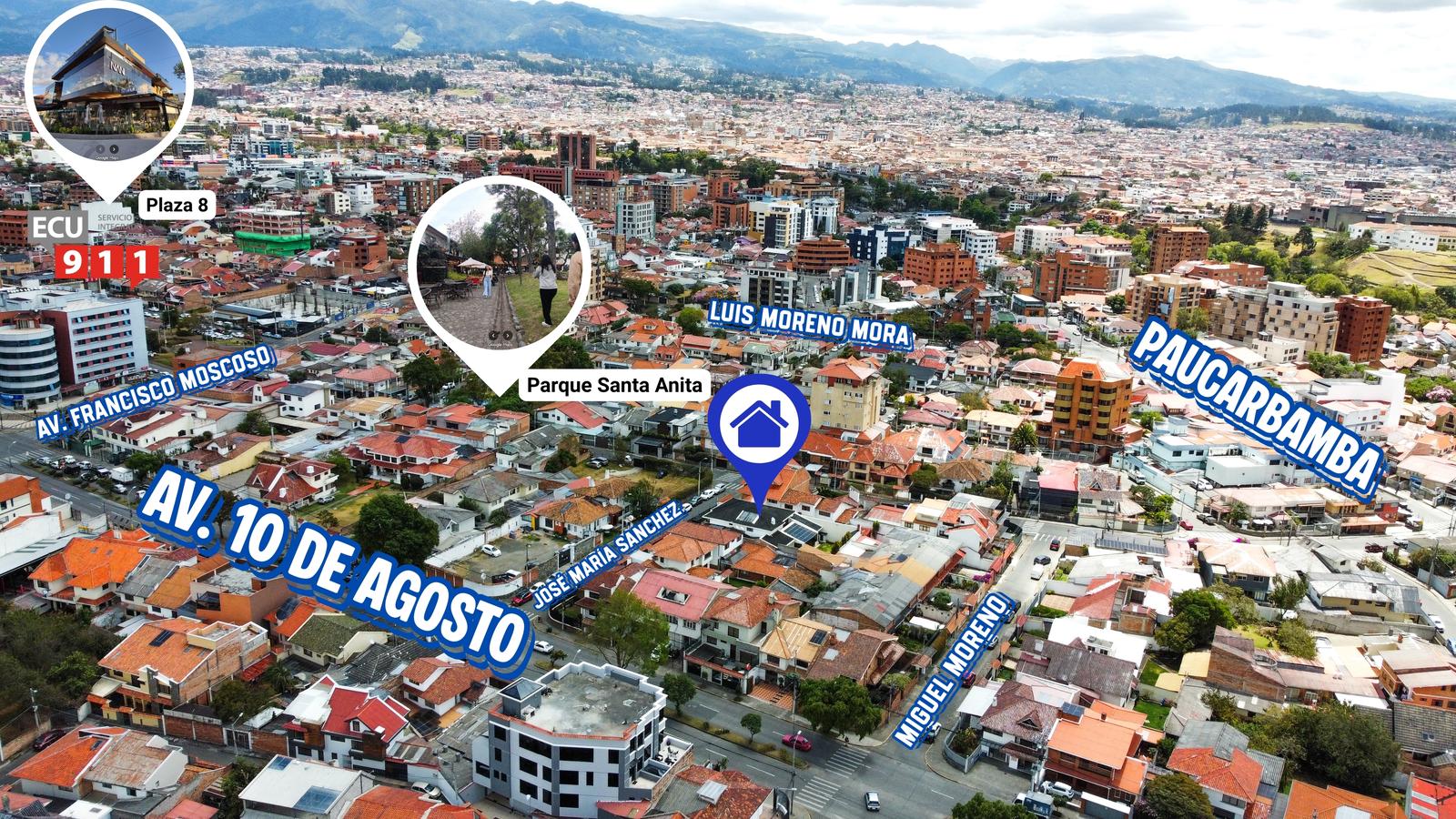 Casa en venta en Azuay | Cuenca | Huaynacapac, Casa en Venta Sector ECU 911 – Av. 10 de Agosto | 561 m² de Terreno y 5 Dormitorios, 420 m²
