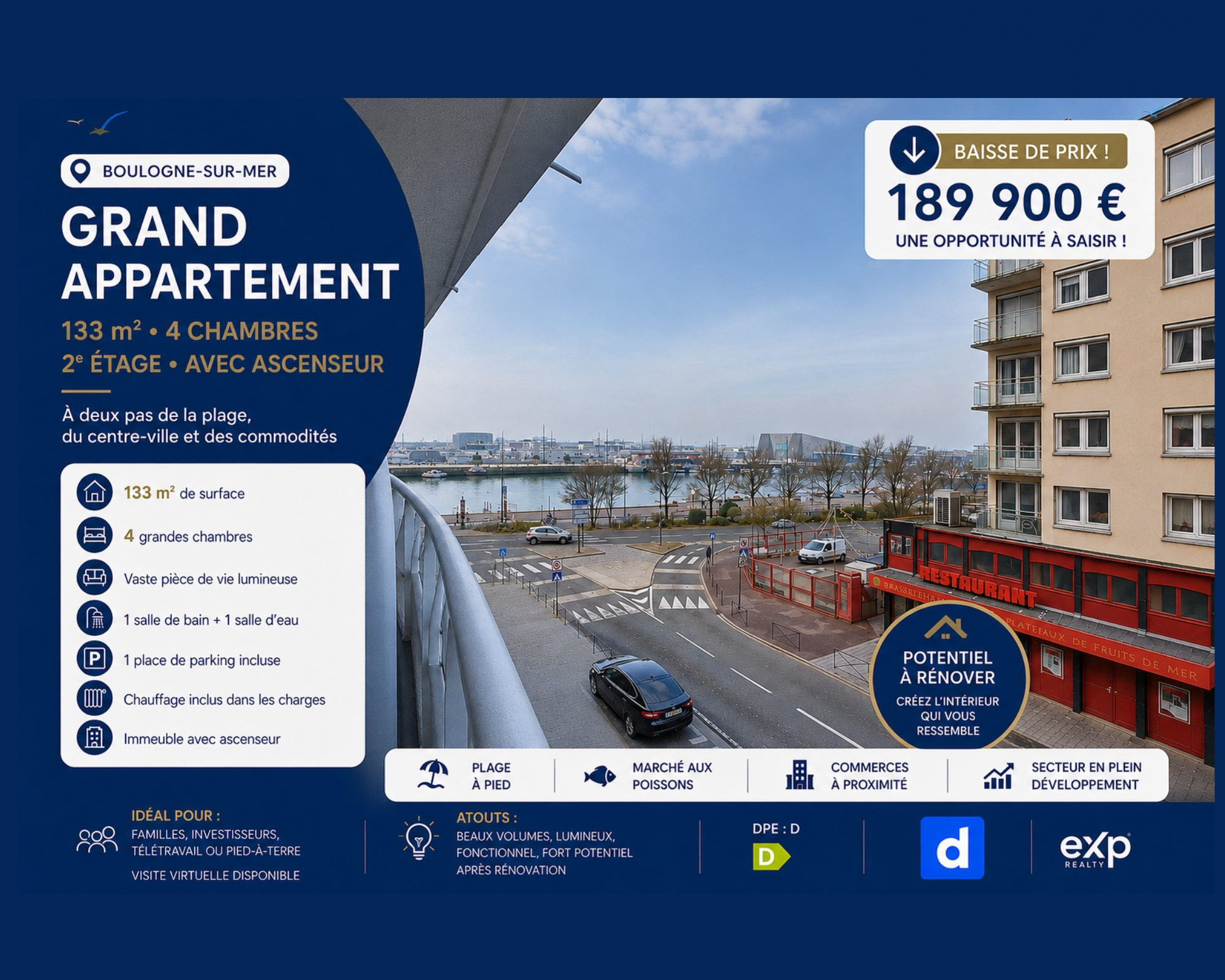Grand appartement 133 m² pour bureaux ou activité libérale