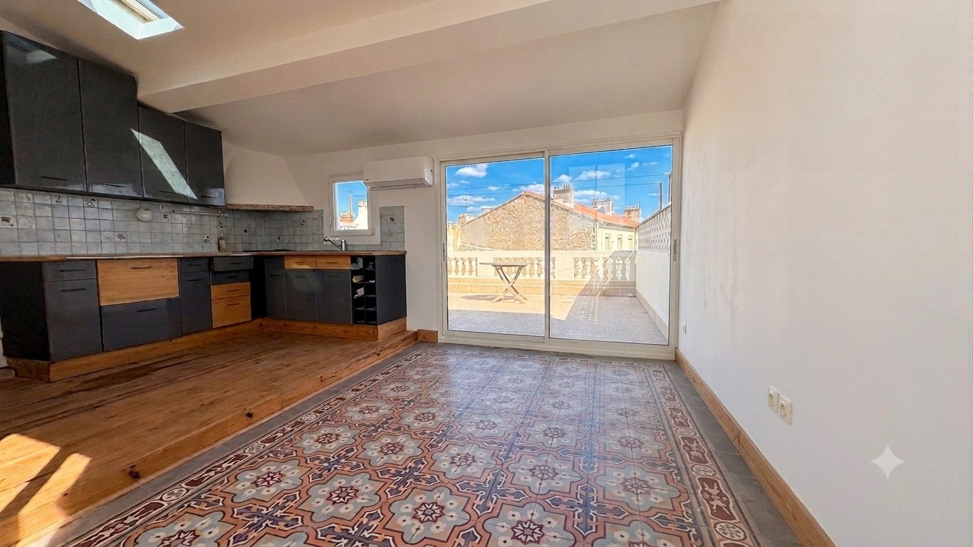 3 en duplex avec grand espace de vie sous combles et terrasse sans vis-à-vis