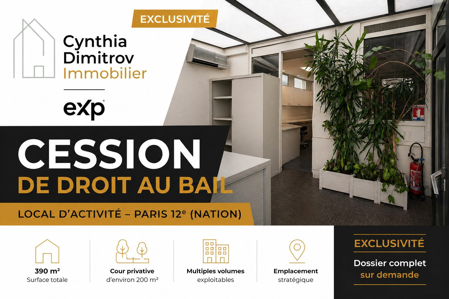 CESSION DE DROIT AU BAIL - LOCAL D’ACTIVITÉ - PARIS 12ᵉ (NATION)
