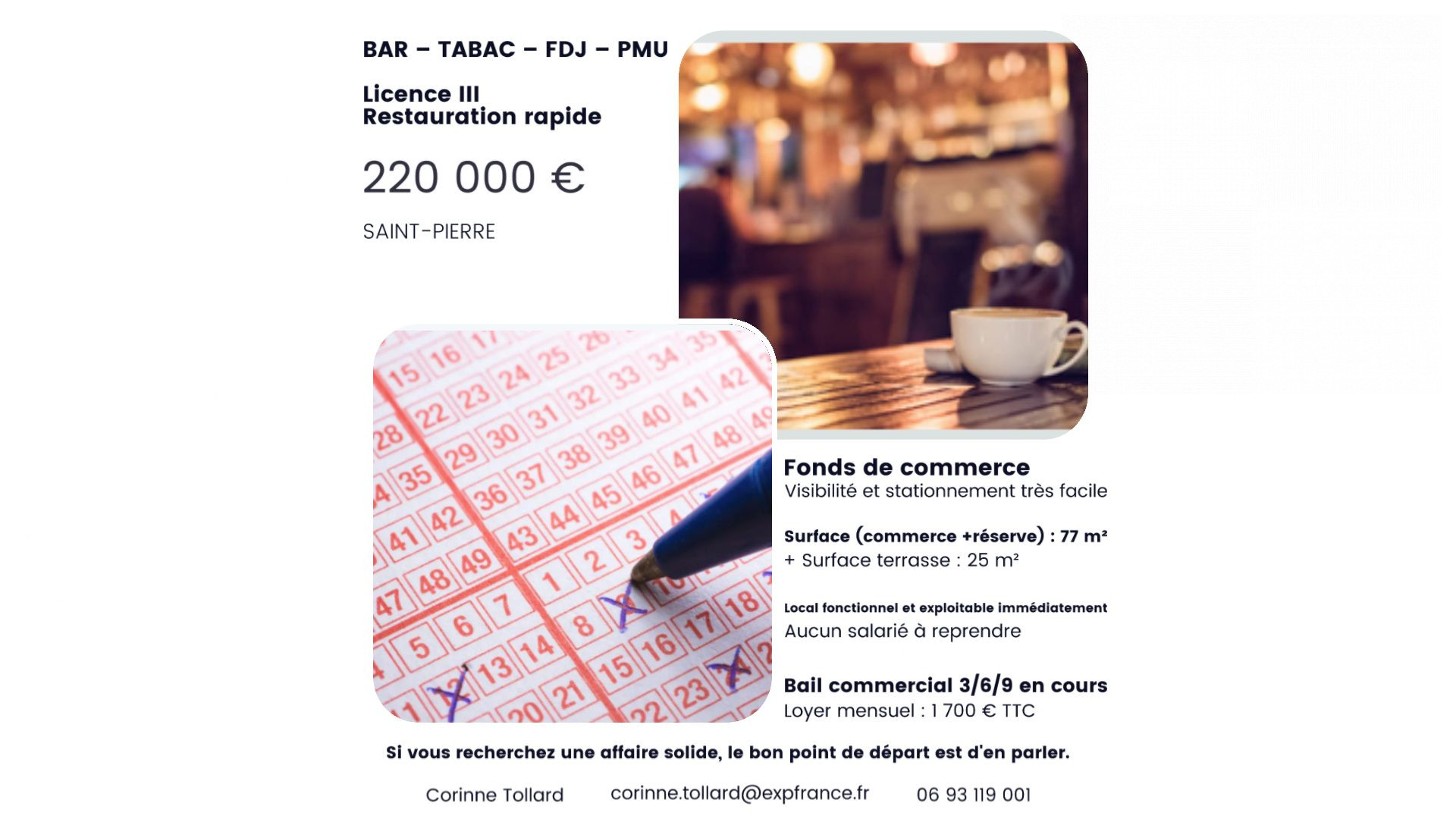 BAR – TABAC – FDJ – PMU – LICENCE III – Restauration rapide – SAINT-PIERRE