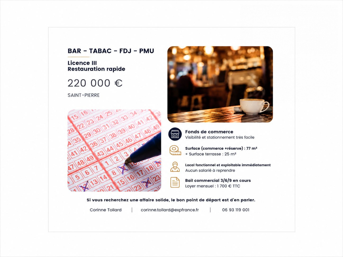 BAR – TABAC – FDJ – PMU – LICENCE III – Restauration rapide – SAINT-PIERRE