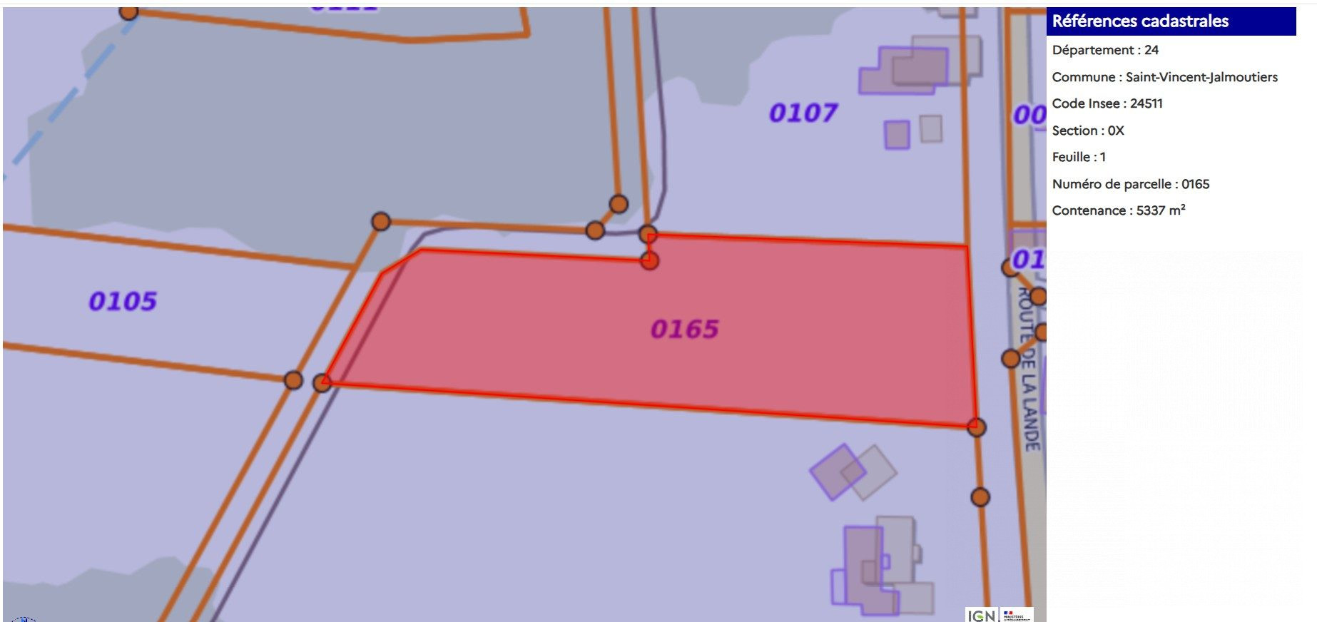Terrain 1909 m² · à Saint-Vincent-Jalmoutiers · 1 909 m² · 27 600 €