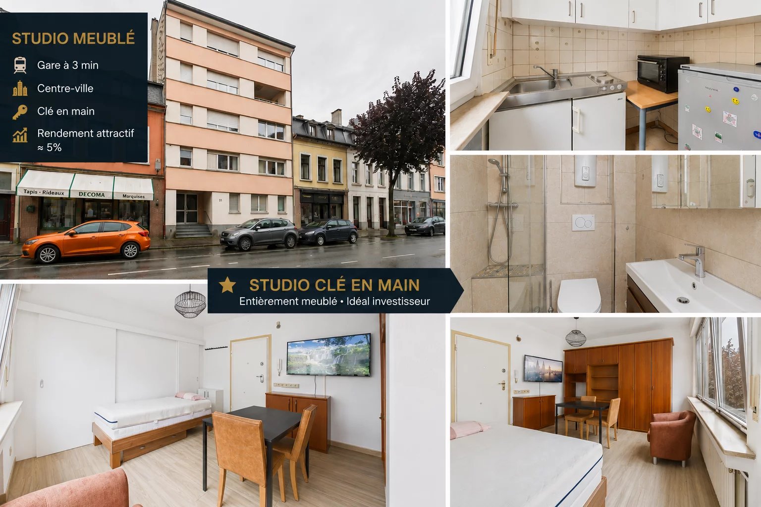 Studio meublé à vendre à Ettelbruck – Idéal pour investir ou pour un premier achat – Rendement locatif brut estimé proche de 5 %