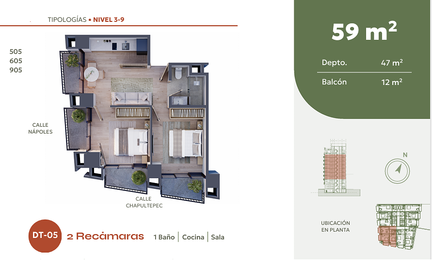 Departamento en CIudad de Mexico 60Mts