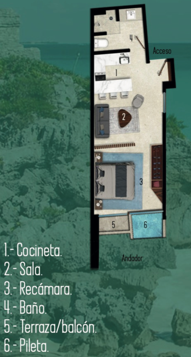 Estudio 103 en venta en el corazón de Aldea Zamá, Tulum.  ID2543