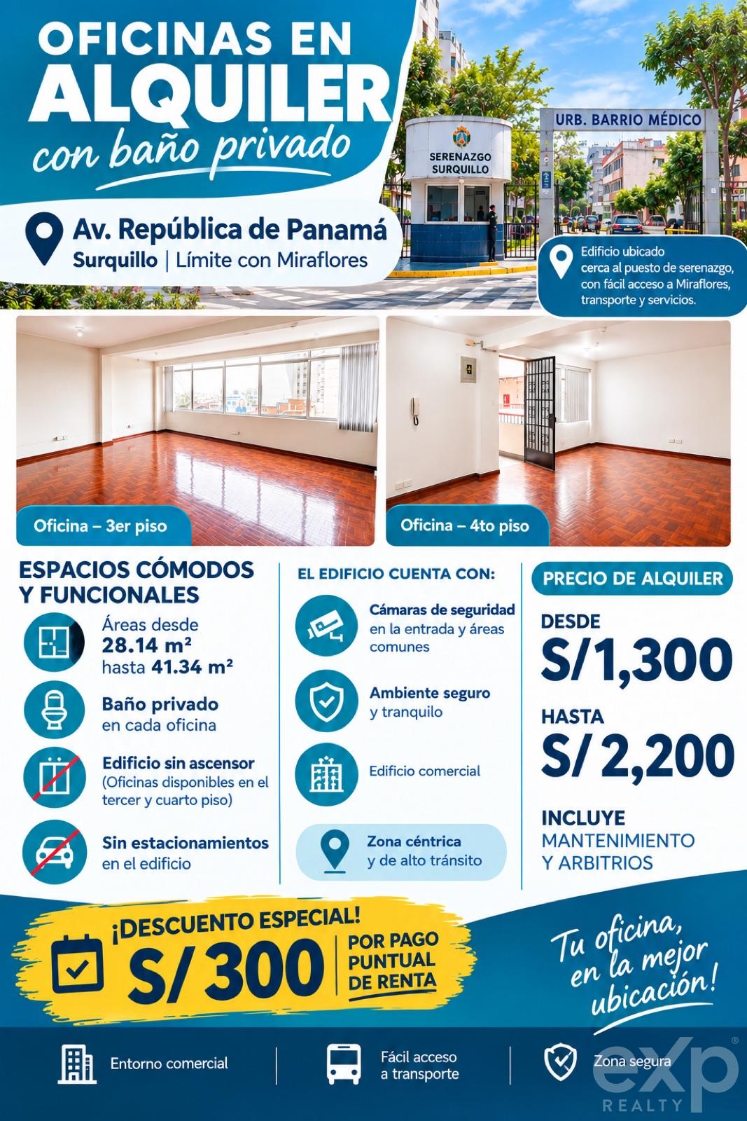 Oficina en alquiler en Lima | Lima | Surquillo, Av República de Panamá 5XXX Of 4XX - Límite con Miraflores, 42 m²