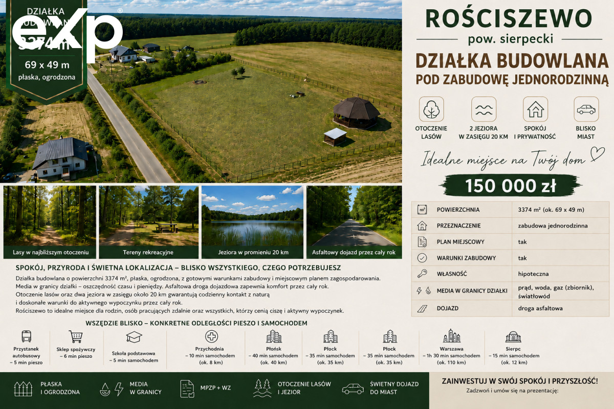 Plot (Residential) for sale in Rościszewo, 09-204, Rościszewo, sierpecki, MAZOWIECKIE, Polska, 3374 m²