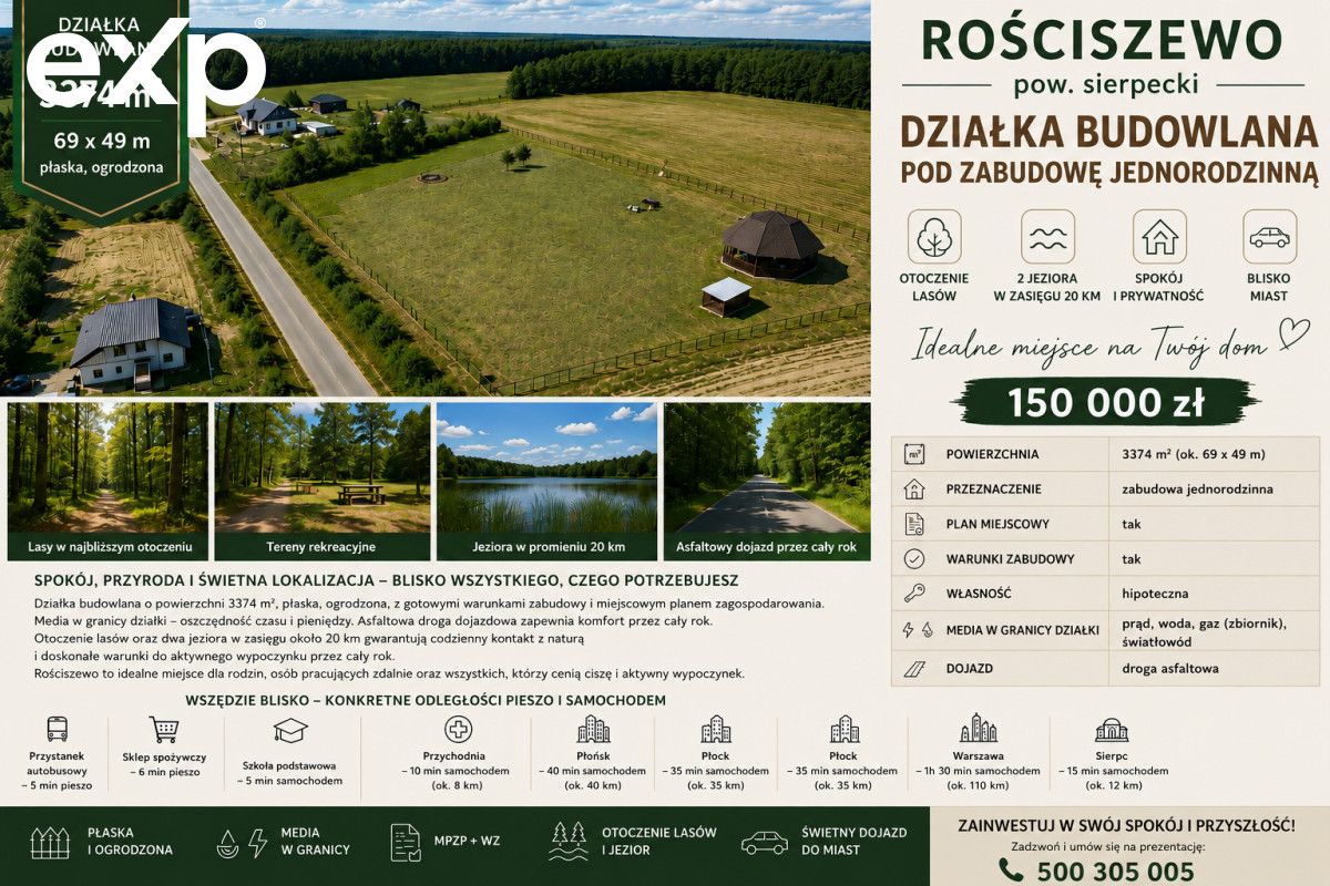 Działka (Mieszkaniowa) na sprzedaż w Rościszewo, 09-204, Rościszewo, sierpecki, MAZOWIECKIE, Polska, 3374 m²