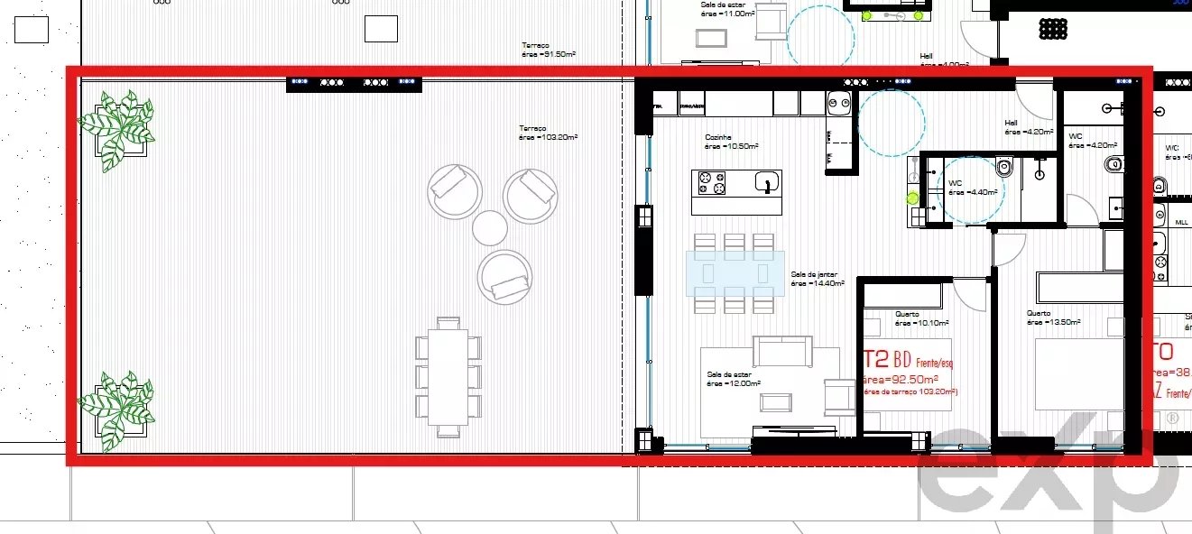 APARTAMENTO - T2 NOVO com 103,20m² de terraço + 5 lugares de estacionamento