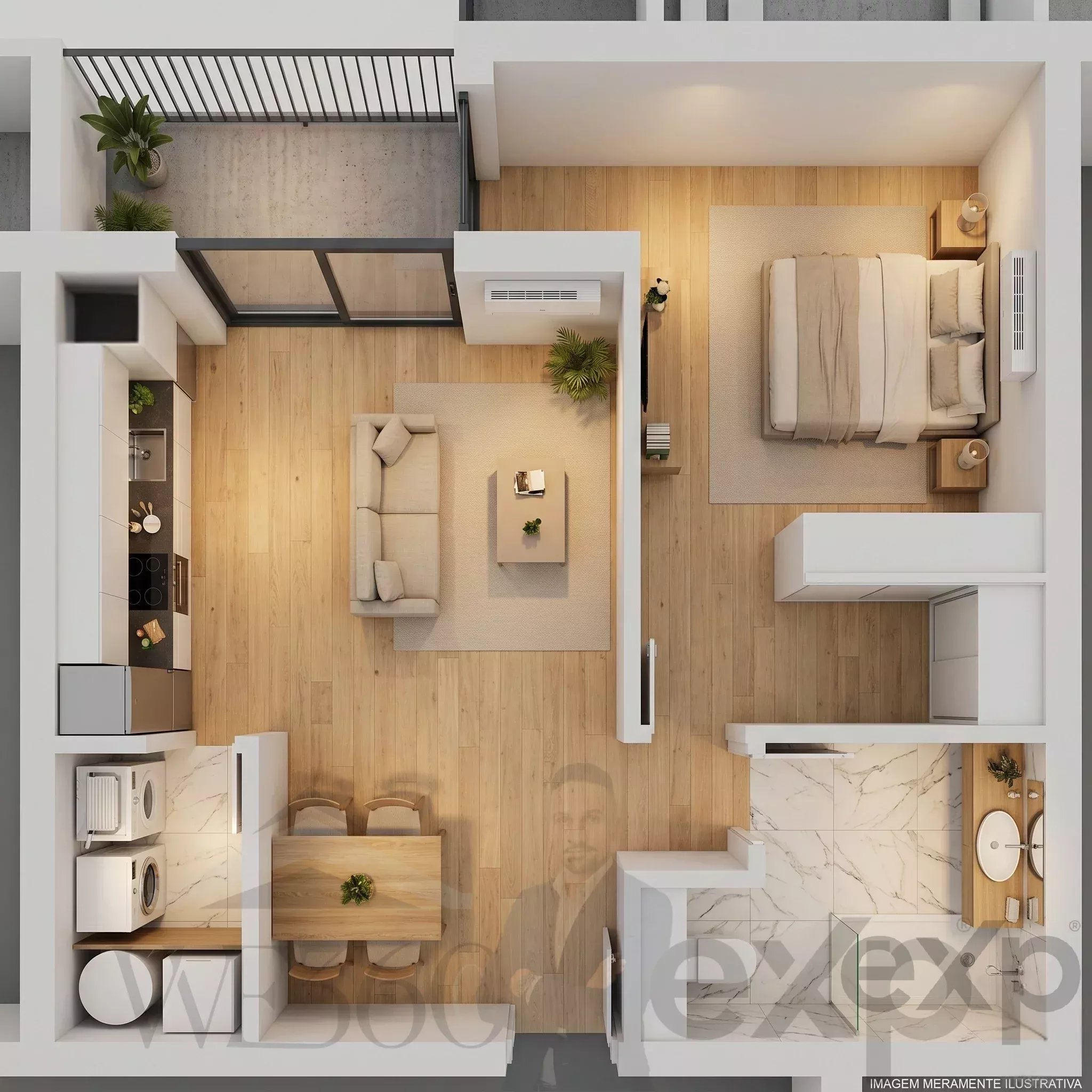 Apartamento T1 no Último Piso com Varanda e Piscina
