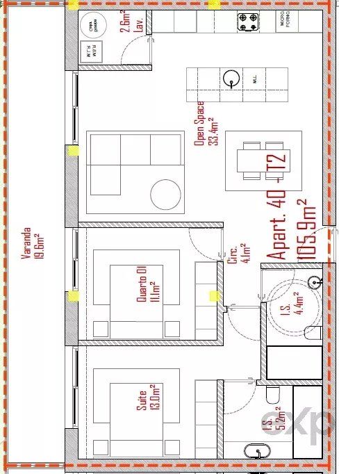 Apartamento T2 no Último Piso com Varanda e Piscina