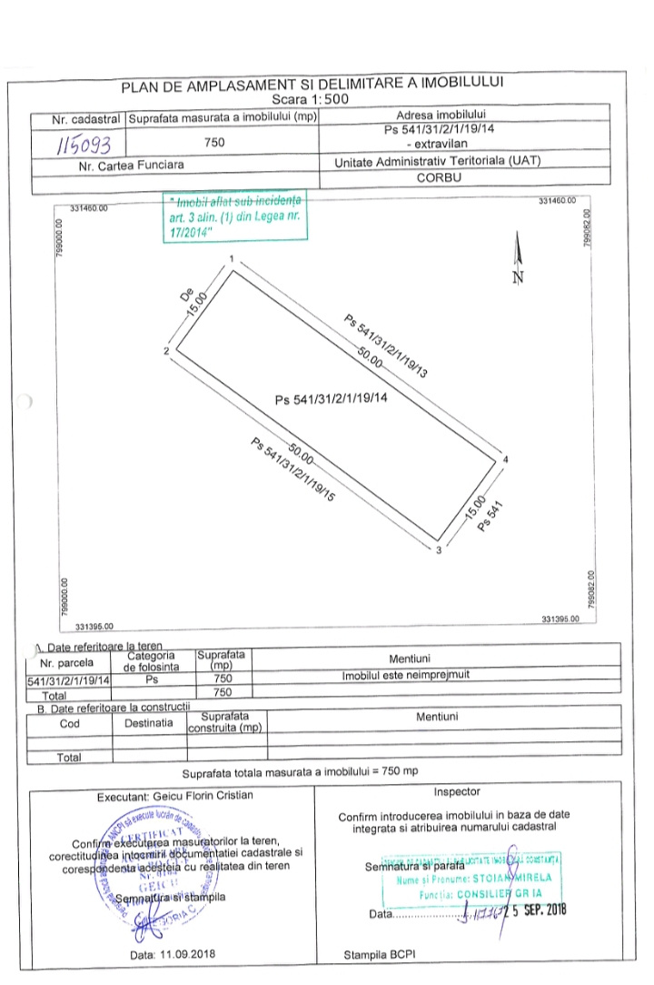 De vânzare teren format din 2 loturi alipite 1500 m² (750 m²+750 m²), Corbu Vadu