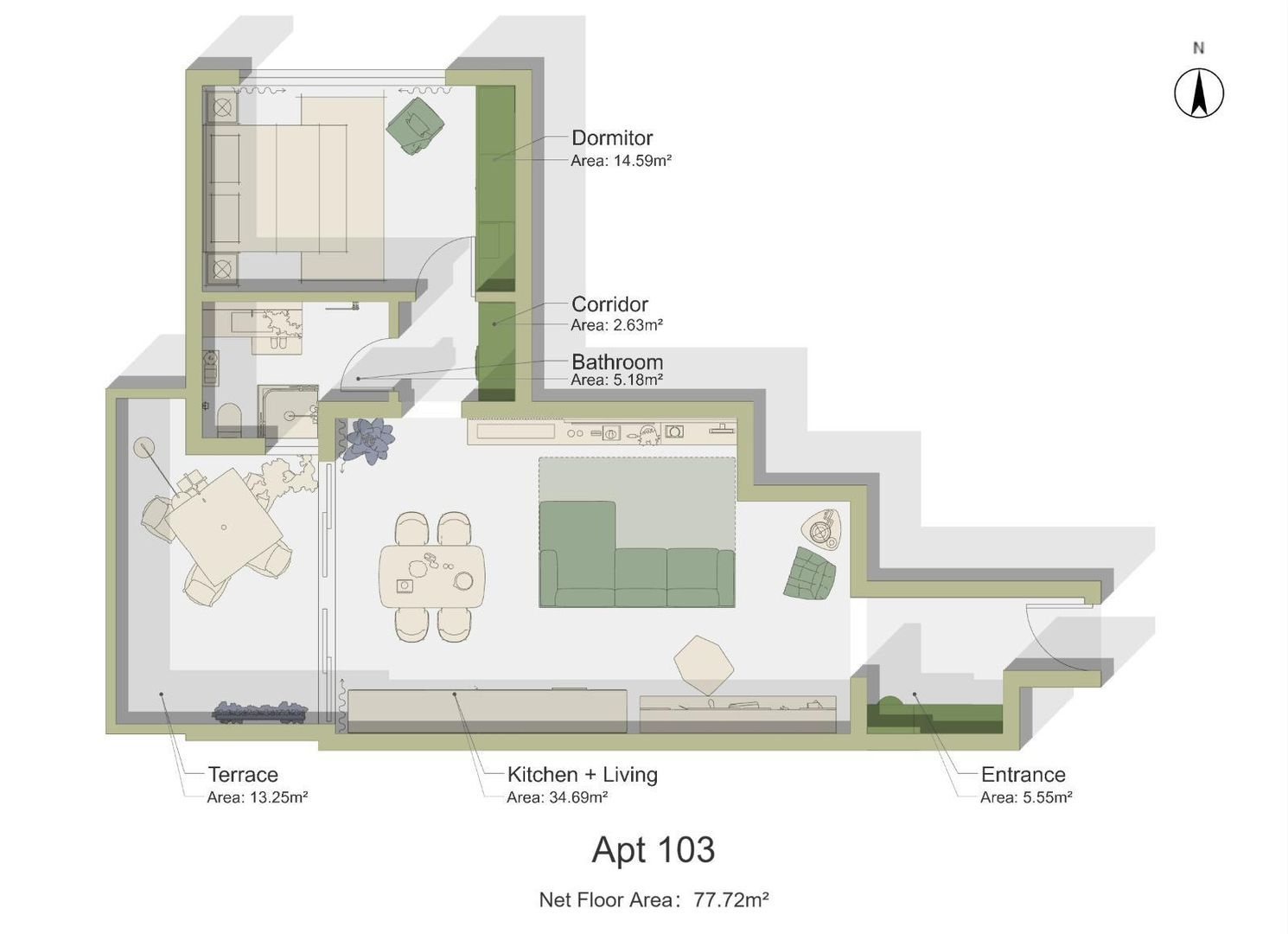 Apartament 2 camere cu terasa 13 mp - Predare la cheie