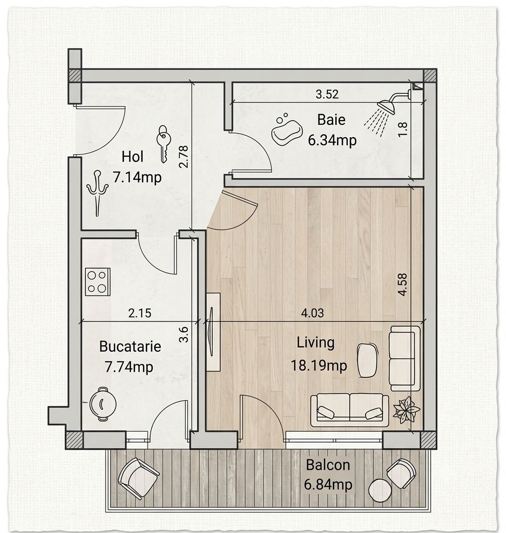 Apartament 1 cameră decomandat, renovat, Loc de parcare CF, Floresti