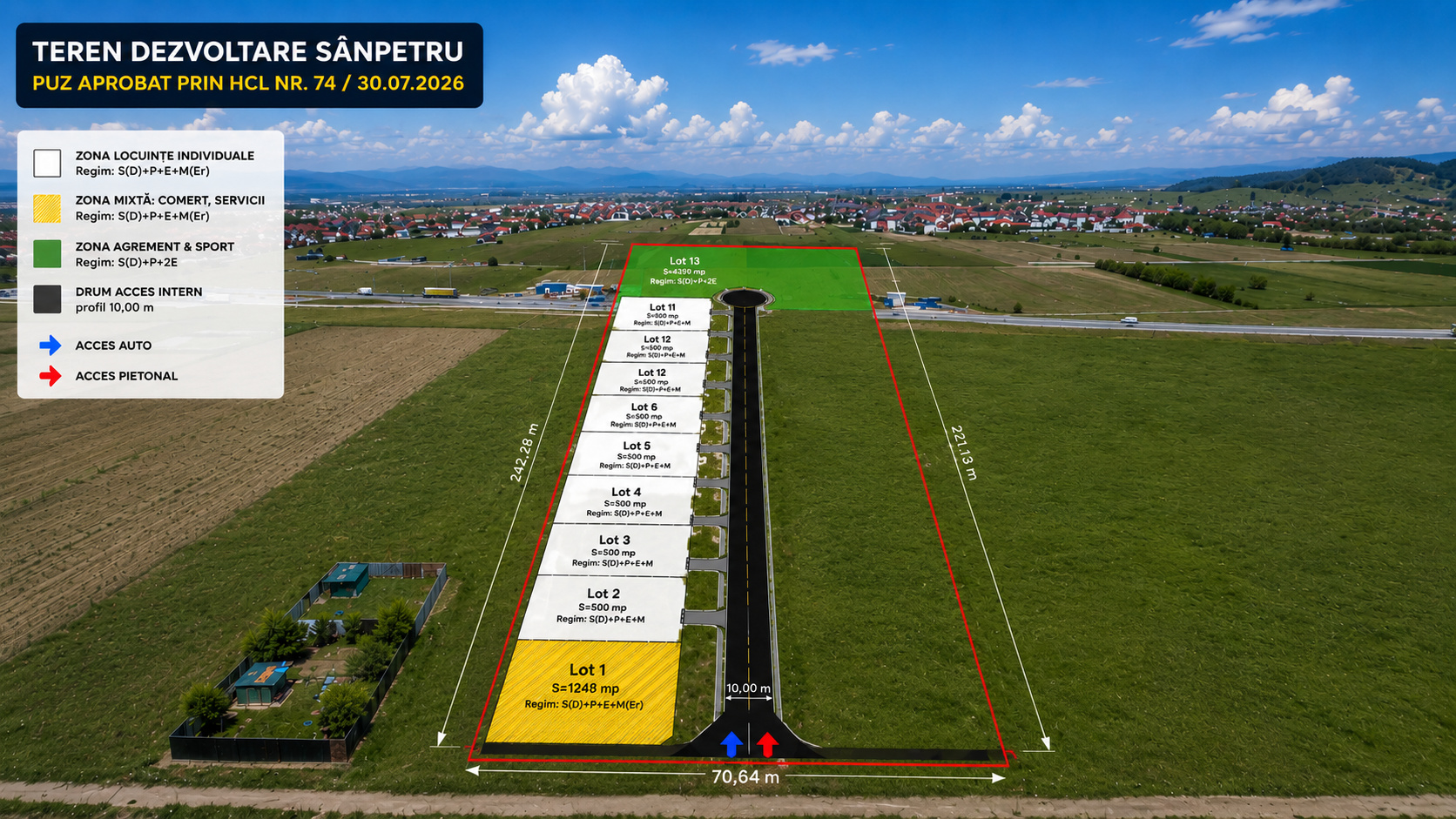 Teren investiție 4.399 mp Sânpetru | PUZ aprobat | Sport și agrement