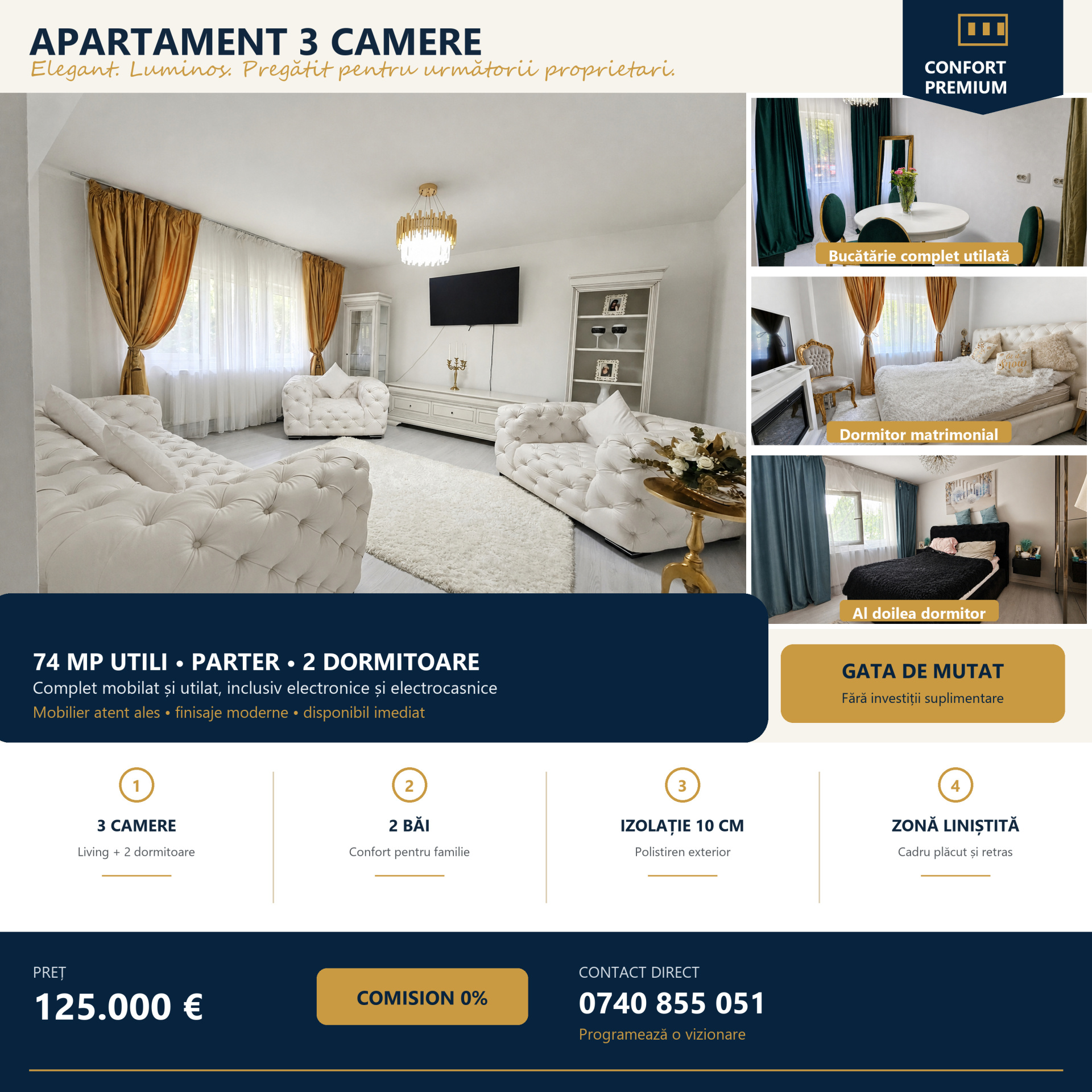 Apartment de vânzare în PH Campina, 74 m²