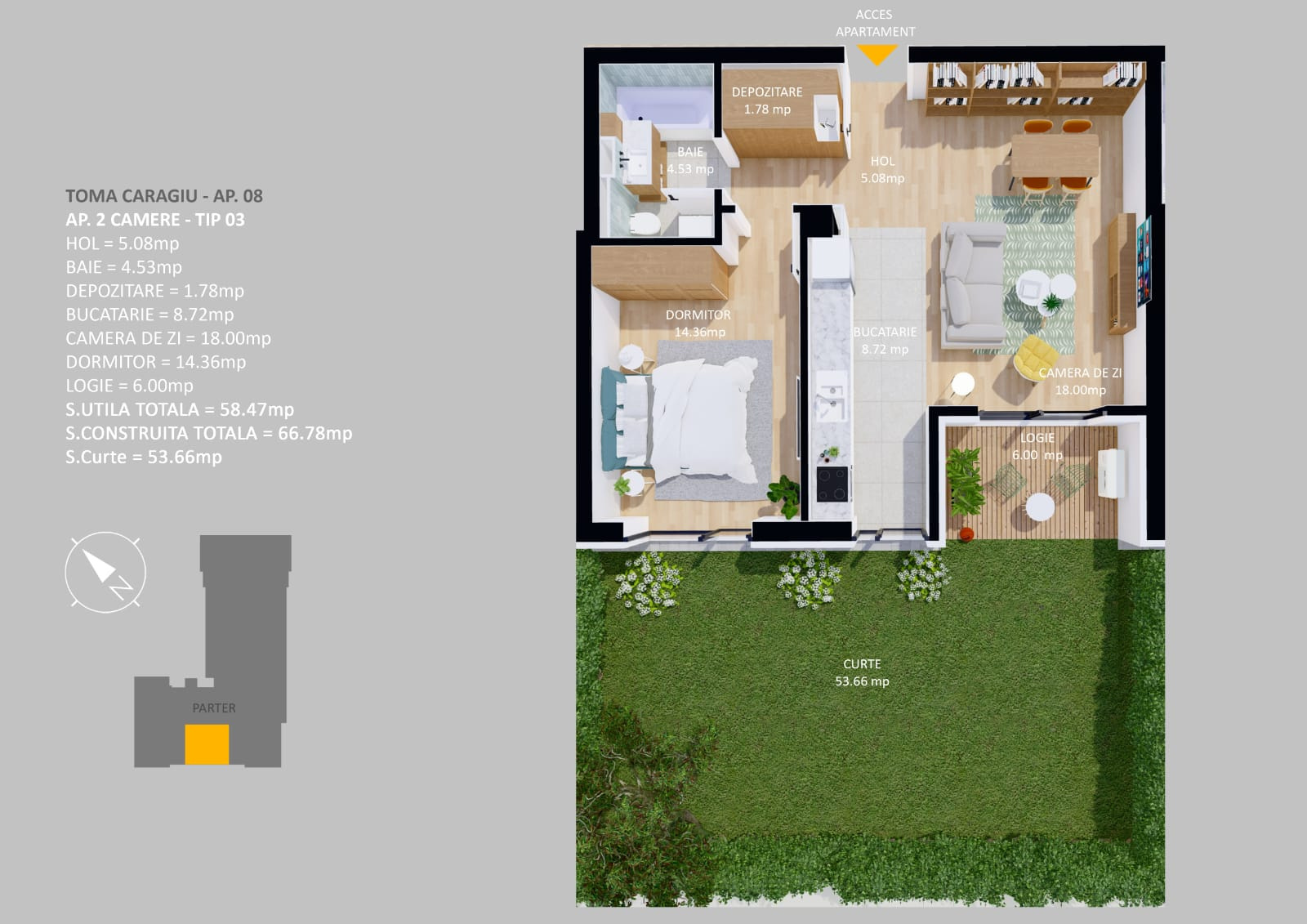 Apartment de vânzare în IF Voluntari, 67 m²