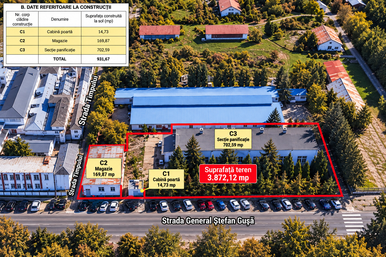 Proprietate de vânzare pentru investiție–teren 3874mp+construcții 989mp, Bacău