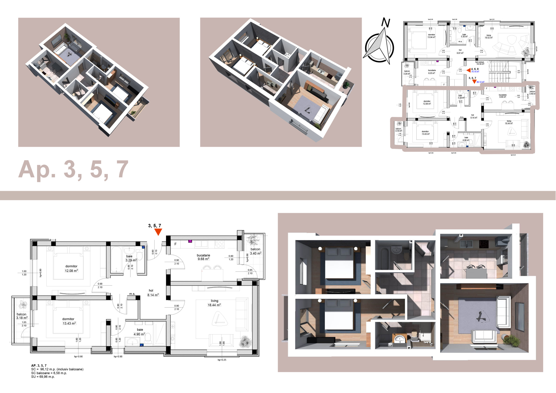 Apartament 3 Camere Trivale | 76 mp Utili | Bloc Nou