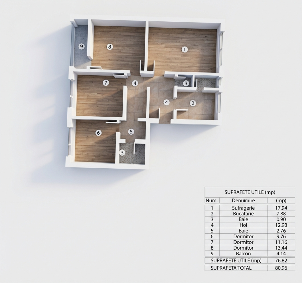 Apartament 4 camere, 81 mp – Negru Voda, Pitești | Ideal pentru familie