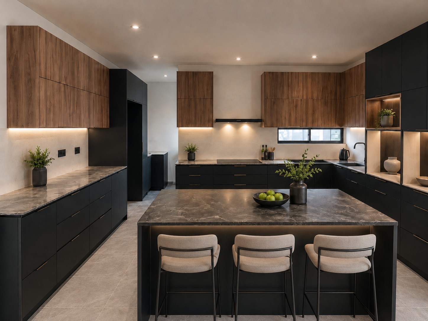 An elegant Sandown home anchored by a warm statement fireplace.