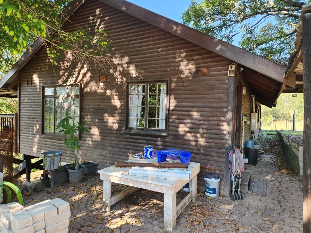 Log cabin lifestyle on a mountain with indigenous trees and bird song